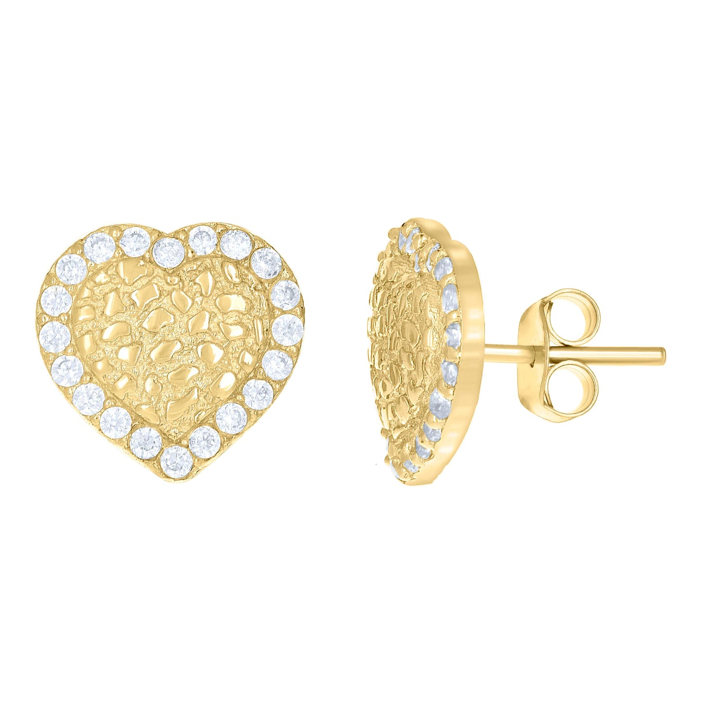 10K Yellow Gold Womens Round Cubic-Zirconia Heart Stud Earrings