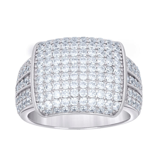 Sterling Silver Mens Cubic-Zirconia Cluster Square Head Fashion Bridal Anniversary Wedding Engagement Band Ring