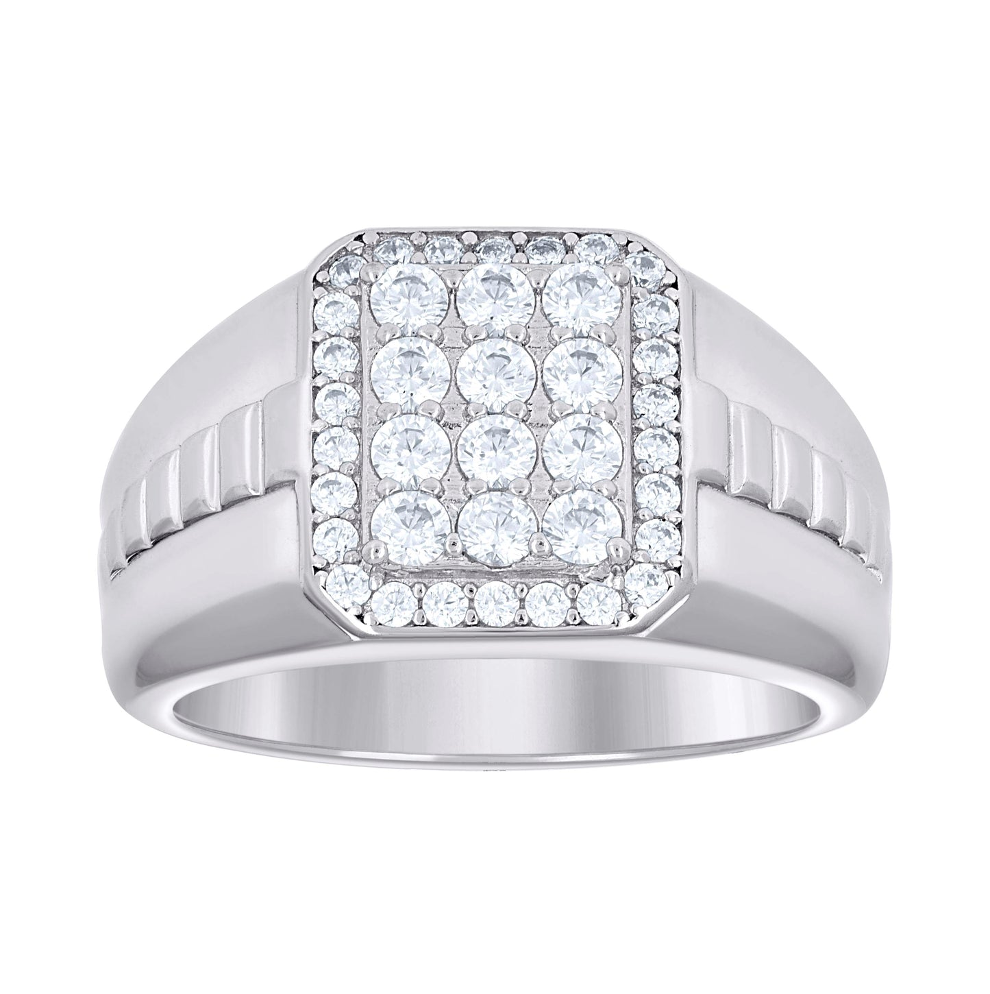 Sterling Silver Men's Cubic-Zirconia Octagon Head Fashion Bridal Anniversary Wedding Engagement Band Ring