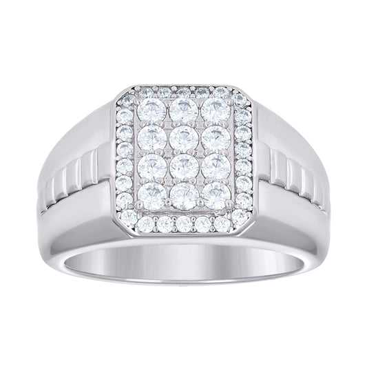 Sterling Silver Men's Cubic-Zirconia Octagon Head Fashion Bridal Anniversary Wedding Engagement Band Ring