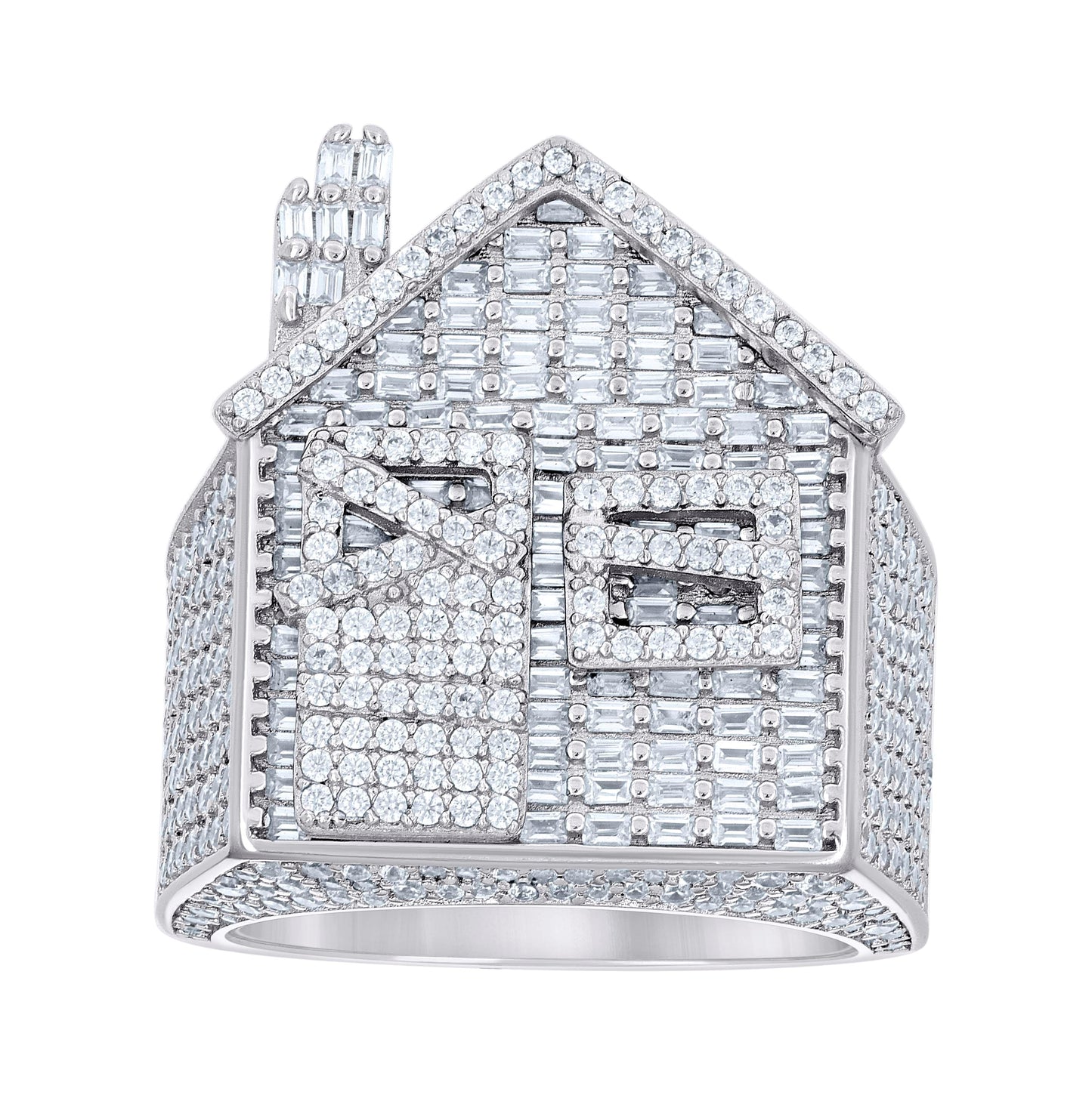 Sterling Silver Mens Round Baguette Cubic-Zirconia Cluster Trap House Fashion Bridal Anniversary Wedding Engagement Band Ring