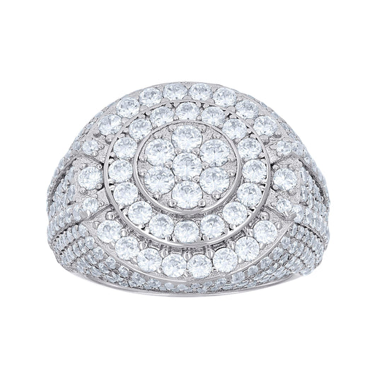 Sterling Silver Men's Cubic-Zirconia Cluster Round Head Fashion Bridal Anniversary Wedding Engagement Band Ring