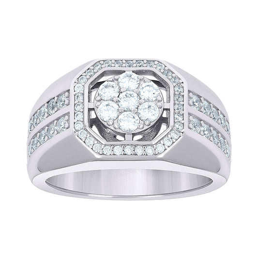 Sterling Silver Men's Cubic-Zirconia Octagon Head Fashion Bridal Anniversary Wedding Engagement Band Ring