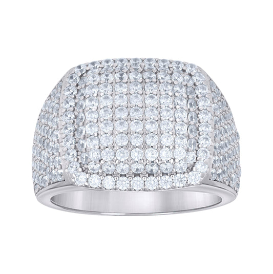 Sterling Silver Men's Cubic-Zirconia Cluster Square Head Fashion Bridal Anniversary Wedding Engagement Band Ring