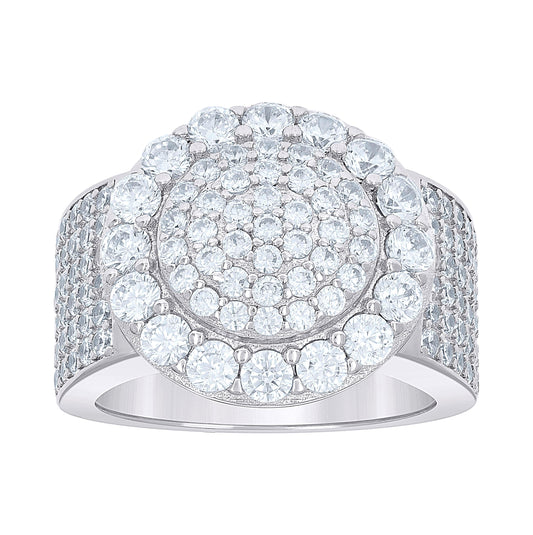 Sterling Silver Men's Cubic-Zirconia Cluster Round Head Fashion Bridal Anniversary Wedding Engagement Band Ring