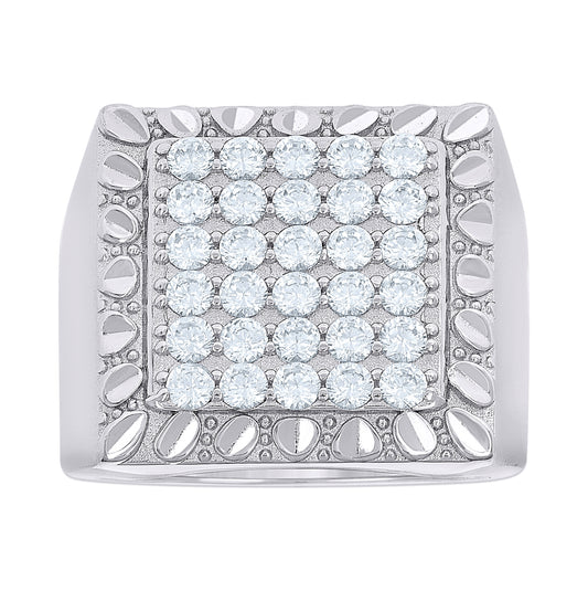 Sterling Silver Men's Cubic-Zirconia Square Head Fashion Bridal Anniversary Wedding Engagement Band Ring