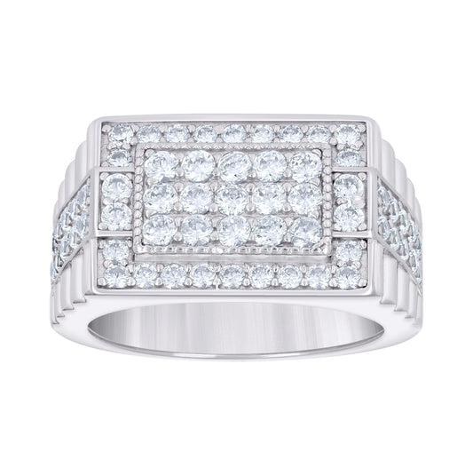 Sterling Silver Men's Cubic-Zirconia Square Head Fashion Bridal Anniversary Wedding Engagement Band Ring