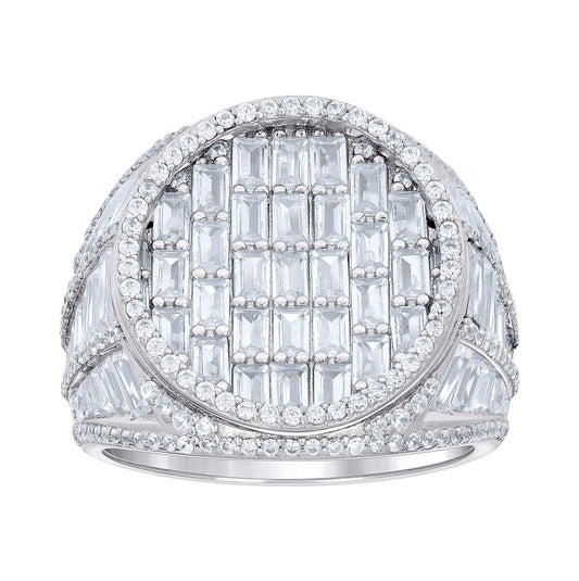 Sterling Silver Men's Round Baguette Cubic-Zirconia Round Head Fashion Bridal Anniversary Wedding Engagement Band Ring