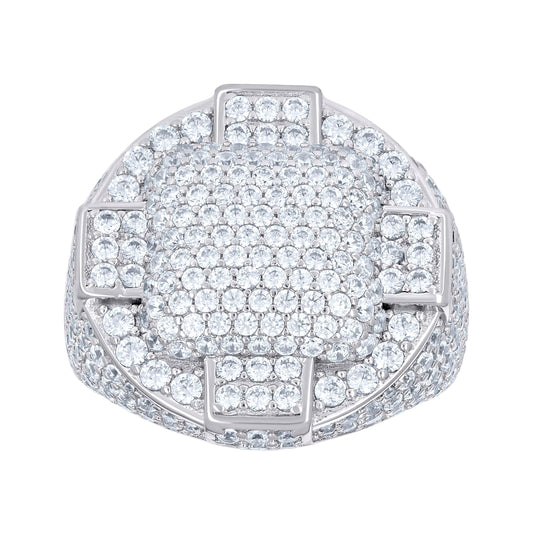 Sterling Silver Men's Cubic-Zirconia Cluster Round Head Fashion Bridal Anniversary Wedding Engagement Band Ring