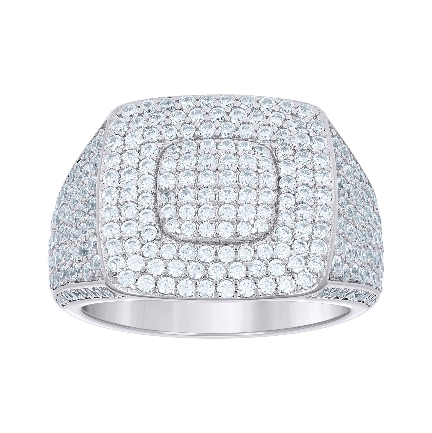 Sterling Silver Men's Cubic-Zirconia Square Head Fashion Bridal Anniversary Wedding Engagement Band Ring