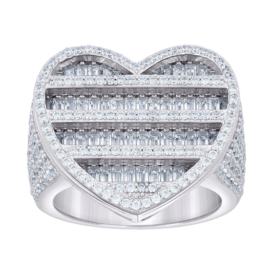 Sterling Silver Women's Round Baguette Cubic-Zirconia Cluster Heart Bridal Anniversary Wedding Engagement Band Ring