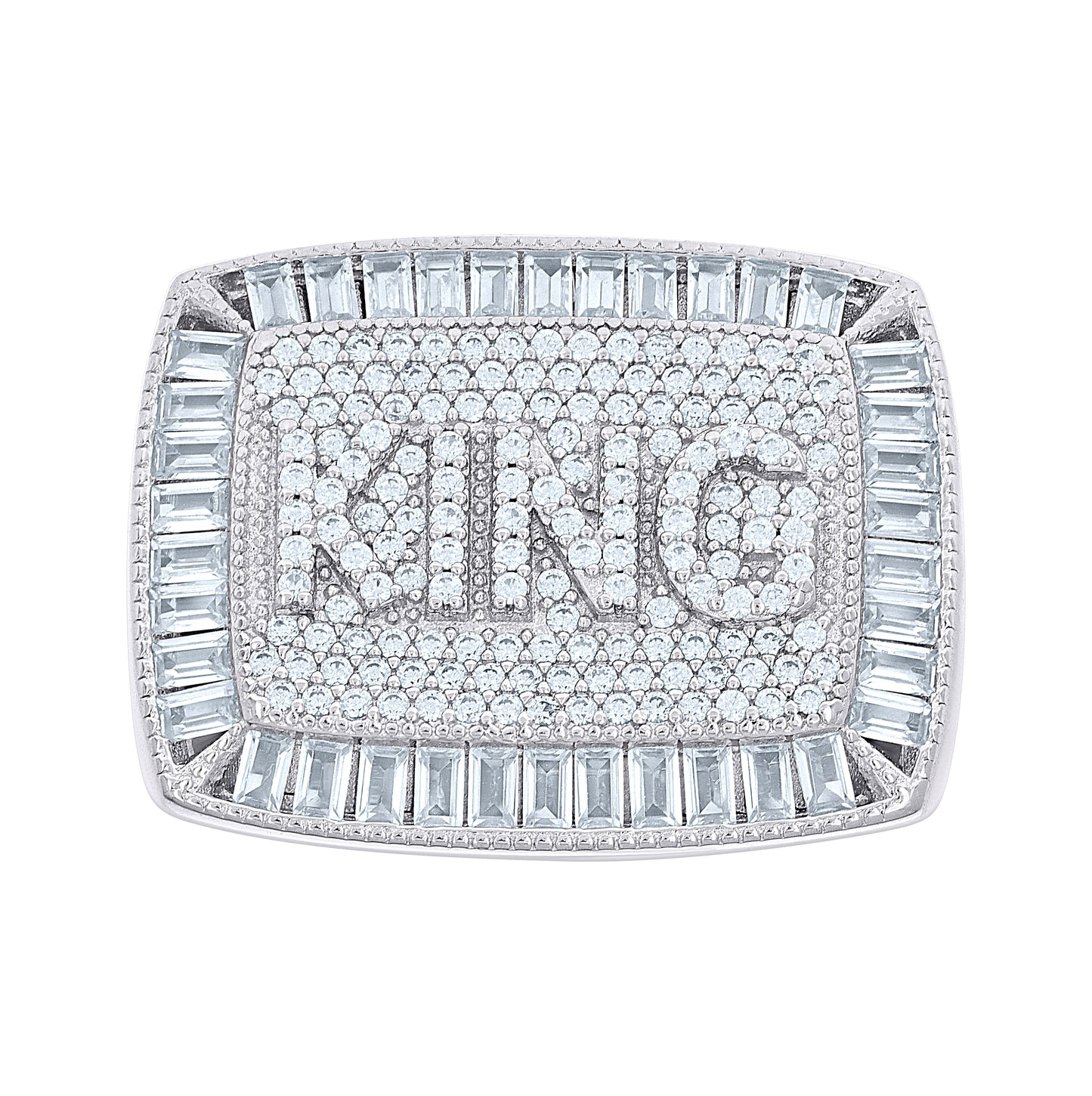 Sterling Silver Mens Baguette Round Cubic-Zirconia KING Square Head Fashion Bridal Anniversary Wedding Engagement Band Ring