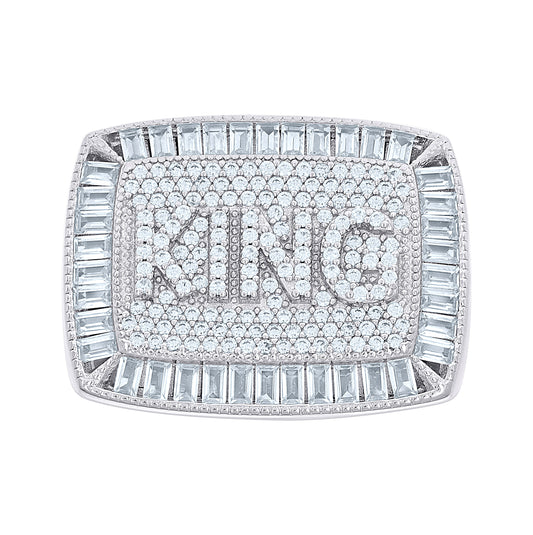 Sterling Silver Mens Baguette Round Cubic-Zirconia KING Square Head Fashion Bridal Anniversary Wedding Engagement Band Ring