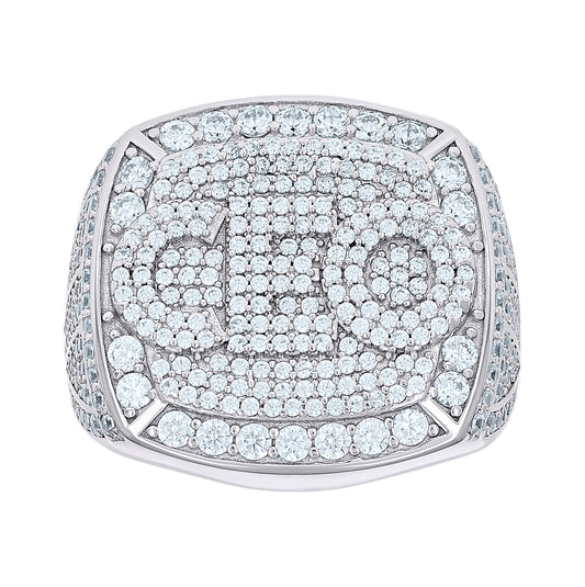 Sterling Silver Mens Cubic-Zirconia CEO Square Head Fashion Bridal Anniversary Wedding Engagement Band Ring