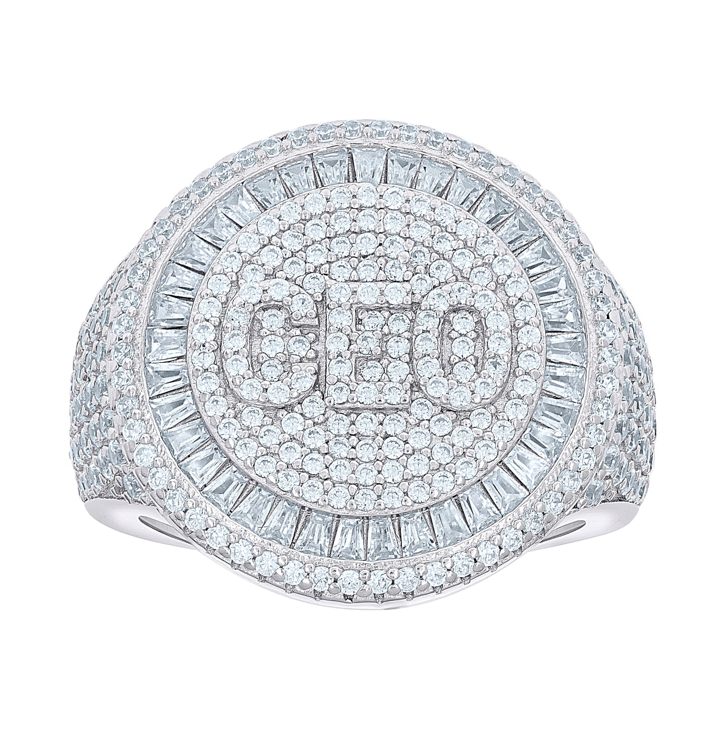 Sterling Silver Mens Baguette Round Cubic-Zirconia CEO Round Head Fashion Bridal Anniversary Wedding Engagement Band Ring