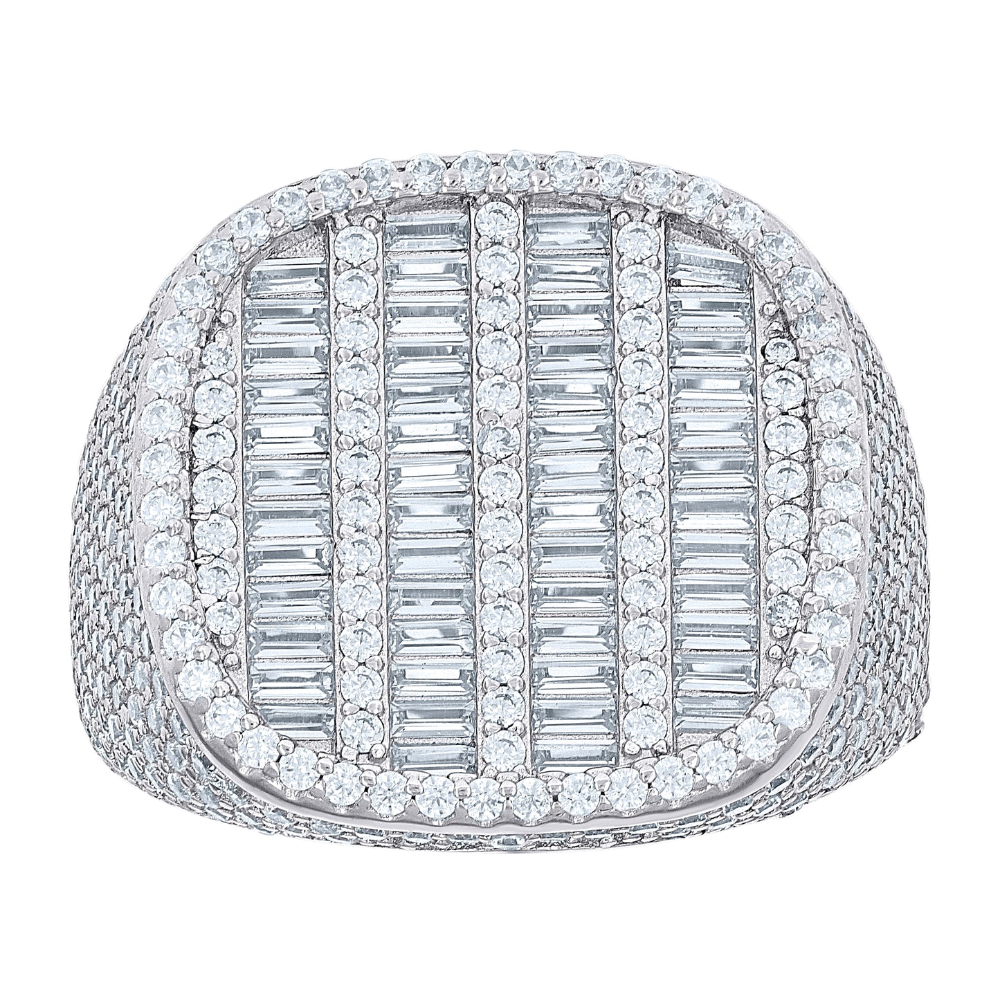 Sterling Silver Men's Baguette Round Cubic-Zirconia Square Head Fashion Bridal Anniversary Wedding Engagement Band Ring