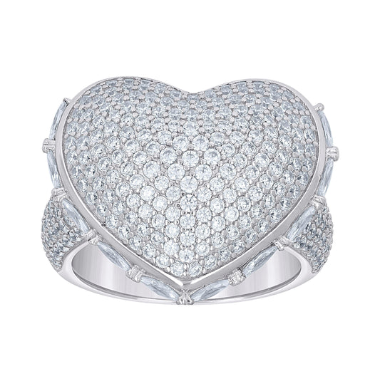Sterling Silver Womens Round Baguette Cubic-Zirconia Cluster Heart Bridal Anniversary Wedding Engagement Band Ring