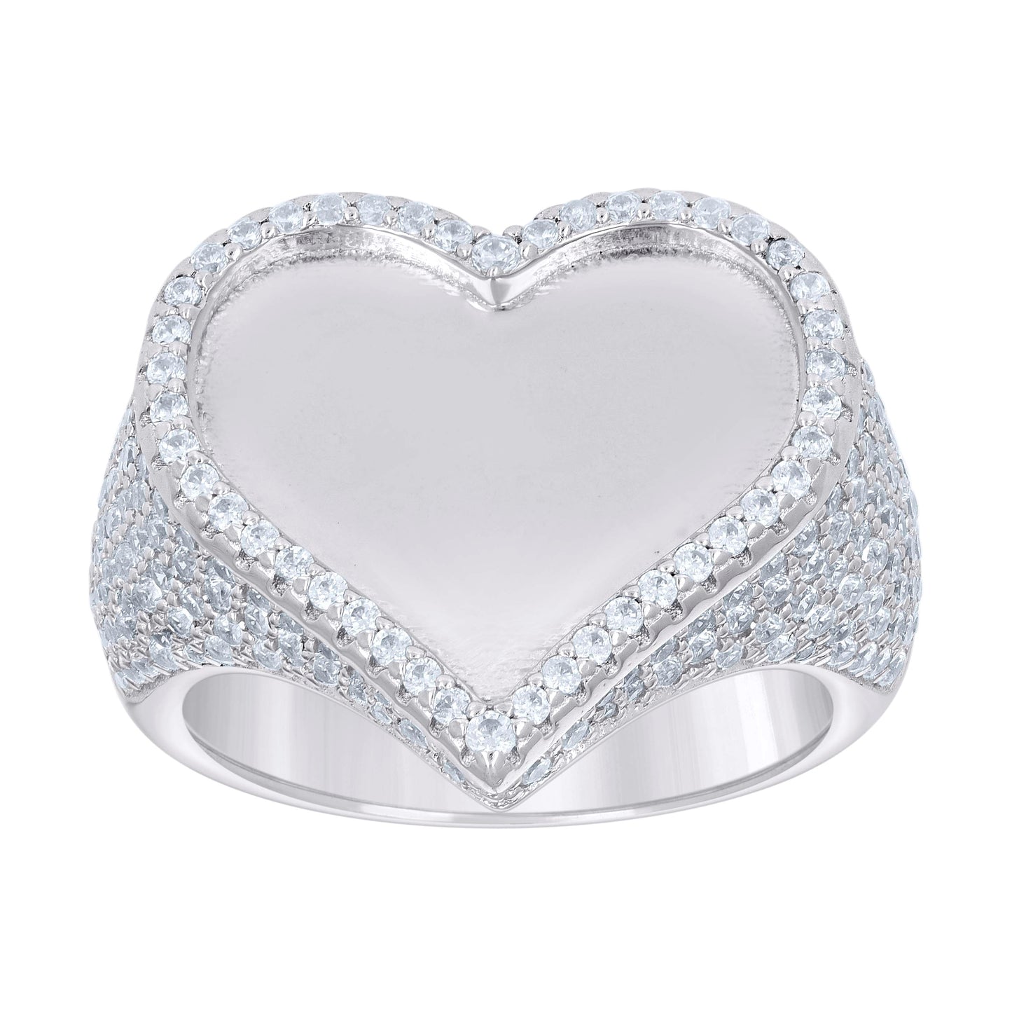 Sterling Silver Womens Cubic-Zirconia Cluster Heart Ring Size 10