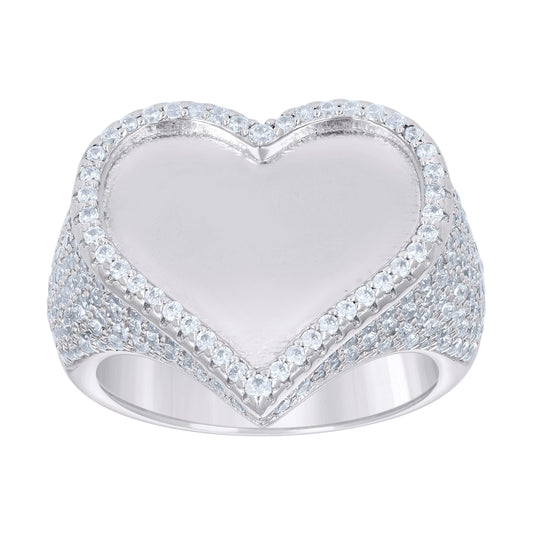 Sterling Silver Womens Cubic-Zirconia Cluster Heart Ring Size 10