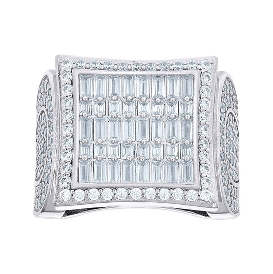 Sterling Silver Men's Baguette Round Cubic-Zirconia Square Head Fashion Bridal Anniversary Wedding Engagement Band Ring