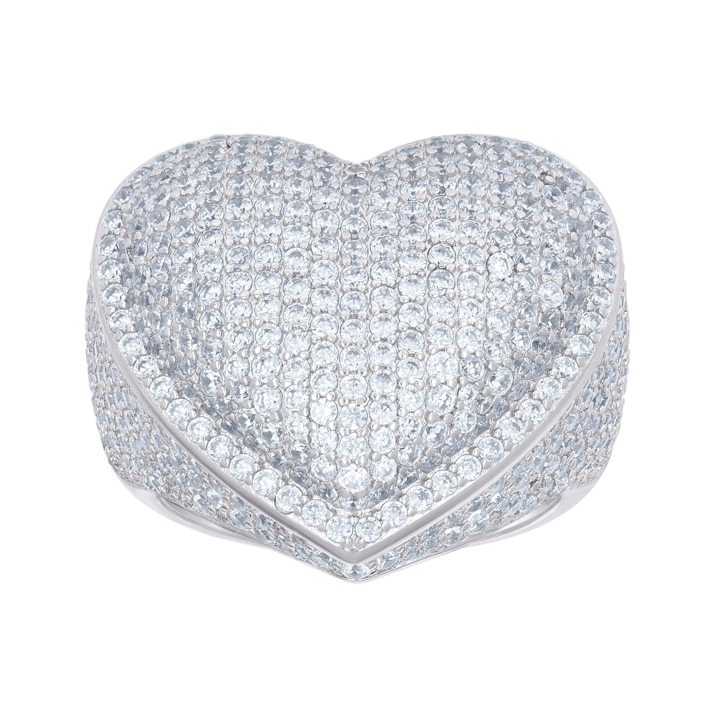 Sterling Silver Womens Cubic-Zirconia Cluster Heart Bridal Anniversary Wedding Engagement Band Ring