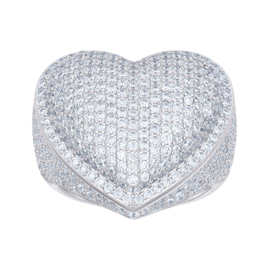 Sterling Silver Womens Cubic-Zirconia Cluster Heart Bridal Anniversary Wedding Engagement Band Ring