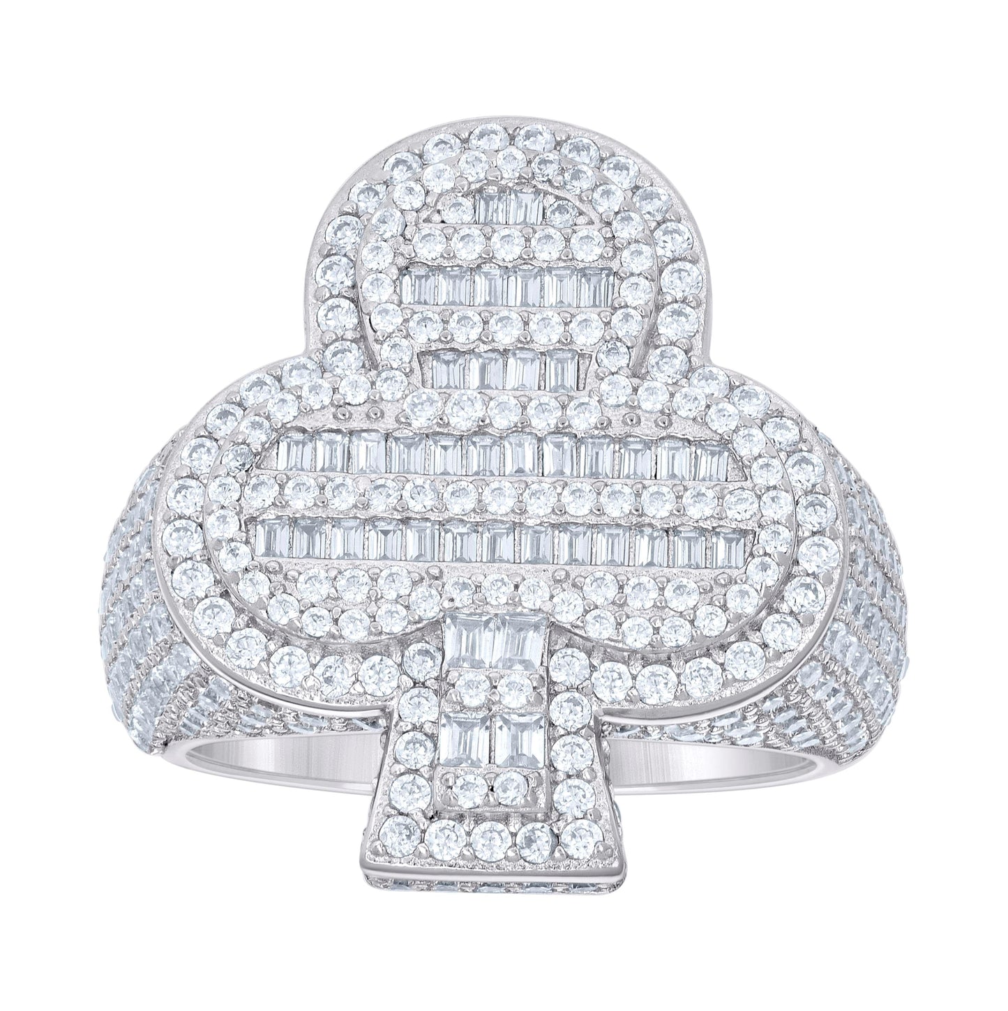Sterling Silver Mens Round Baguette Cubic-Zirconia Cluster Clover Good Luck Bridal Anniversary Wedding Engagement Band Ring