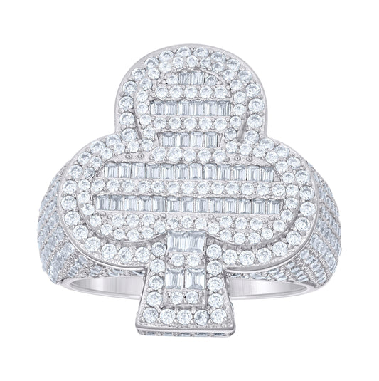 Sterling Silver Mens Round Baguette Cubic-Zirconia Cluster Clover Good Luck Bridal Anniversary Wedding Engagement Band Ring