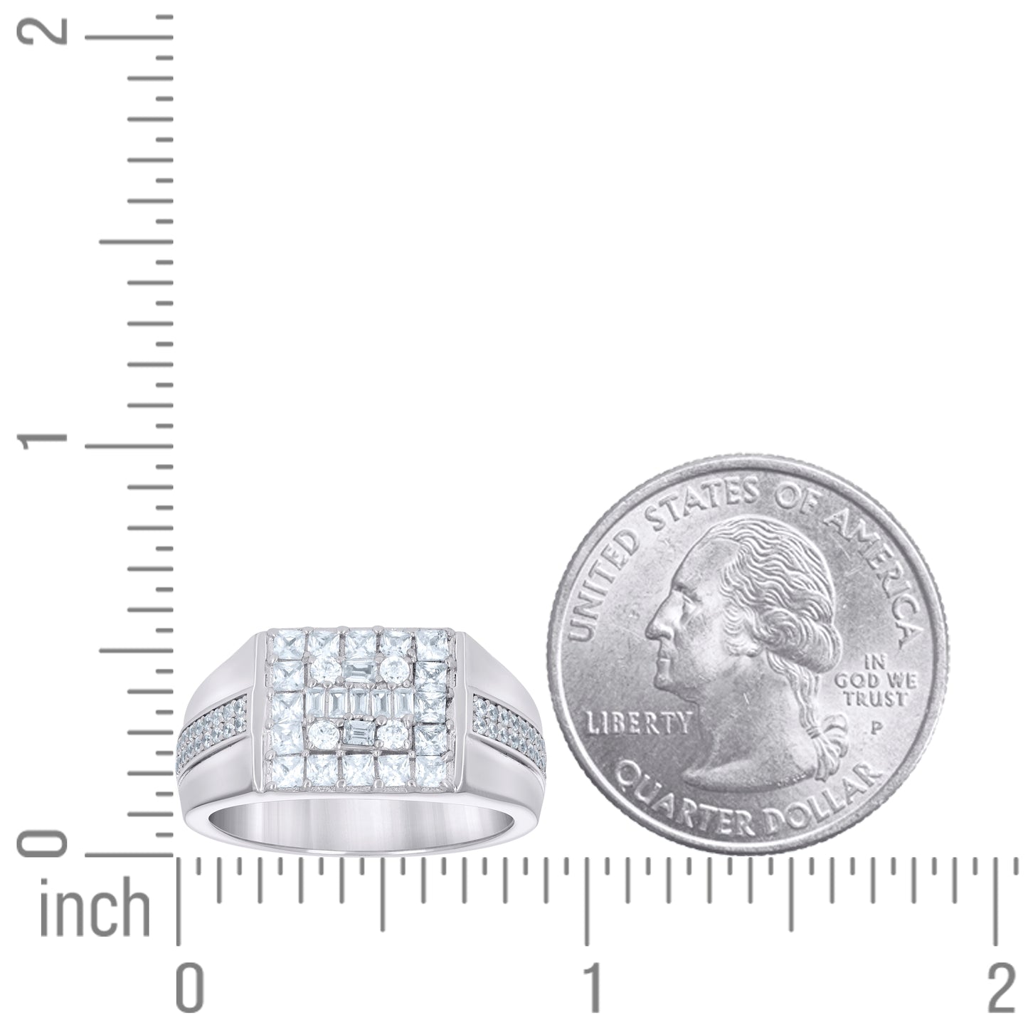 Sterling Silver Mens Round Baguette Cubic-Zirconia Square Head Fashion Bridal Anniversary Wedding Engagement Band Ring