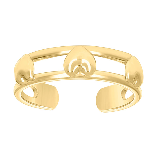 10K Yellow Gold Womens Multi Hearts Toe Ring