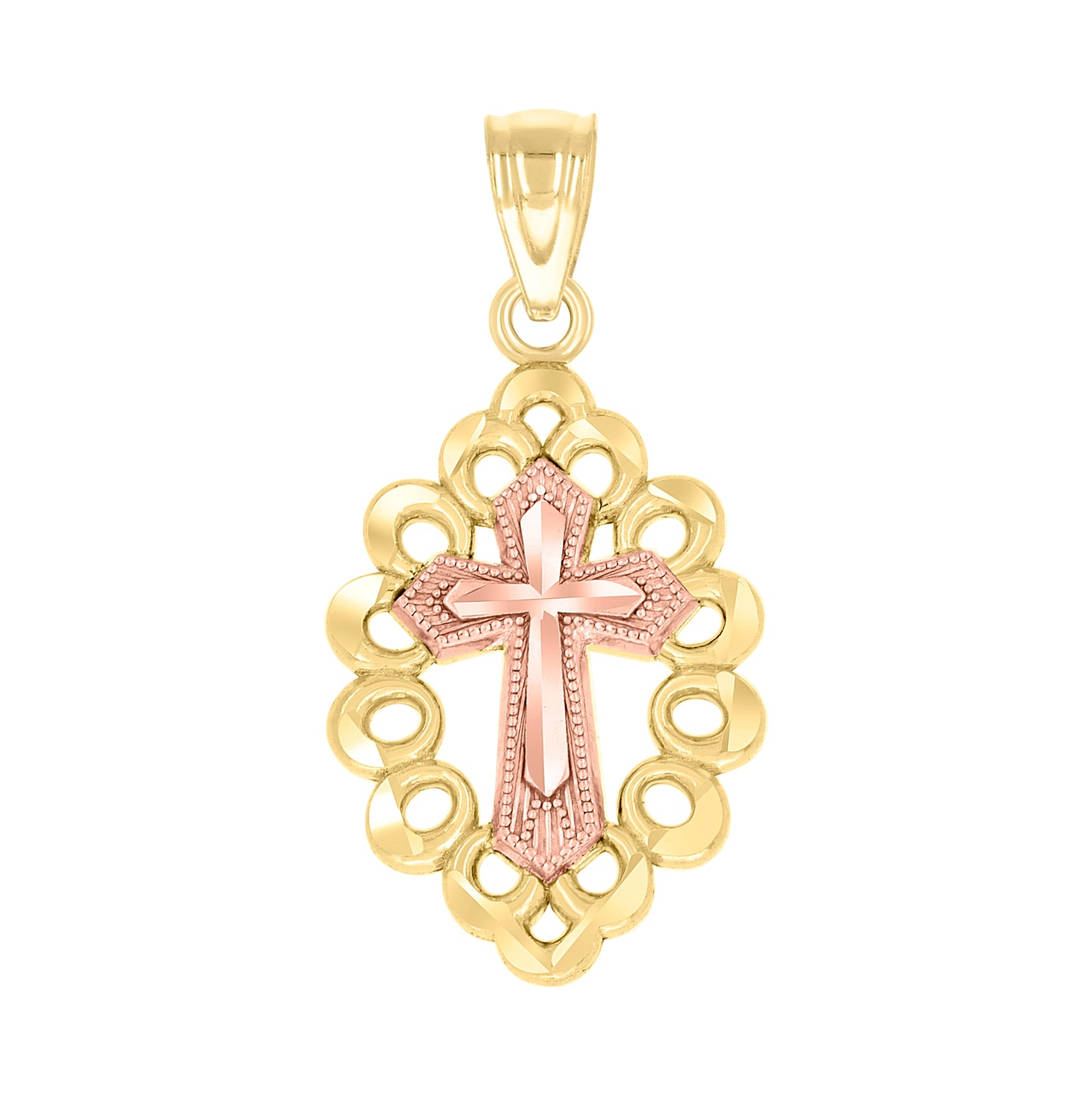 14K Two-tone Gold Womens Cross Religious Charm Pendant
