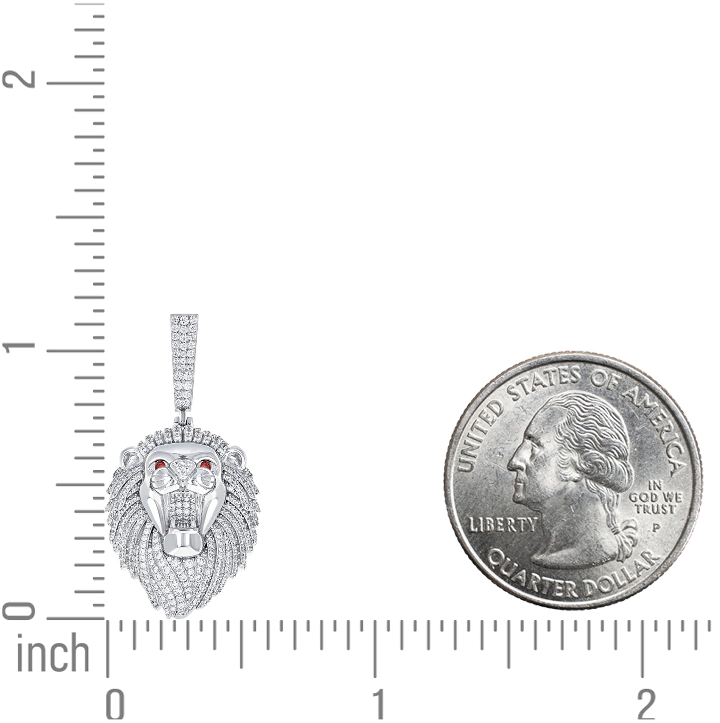 Sterling Silver Mens White Red Cubic-Zirconia Leo/Lion Head Zodiac Sign/Wildlife Charm Pendant