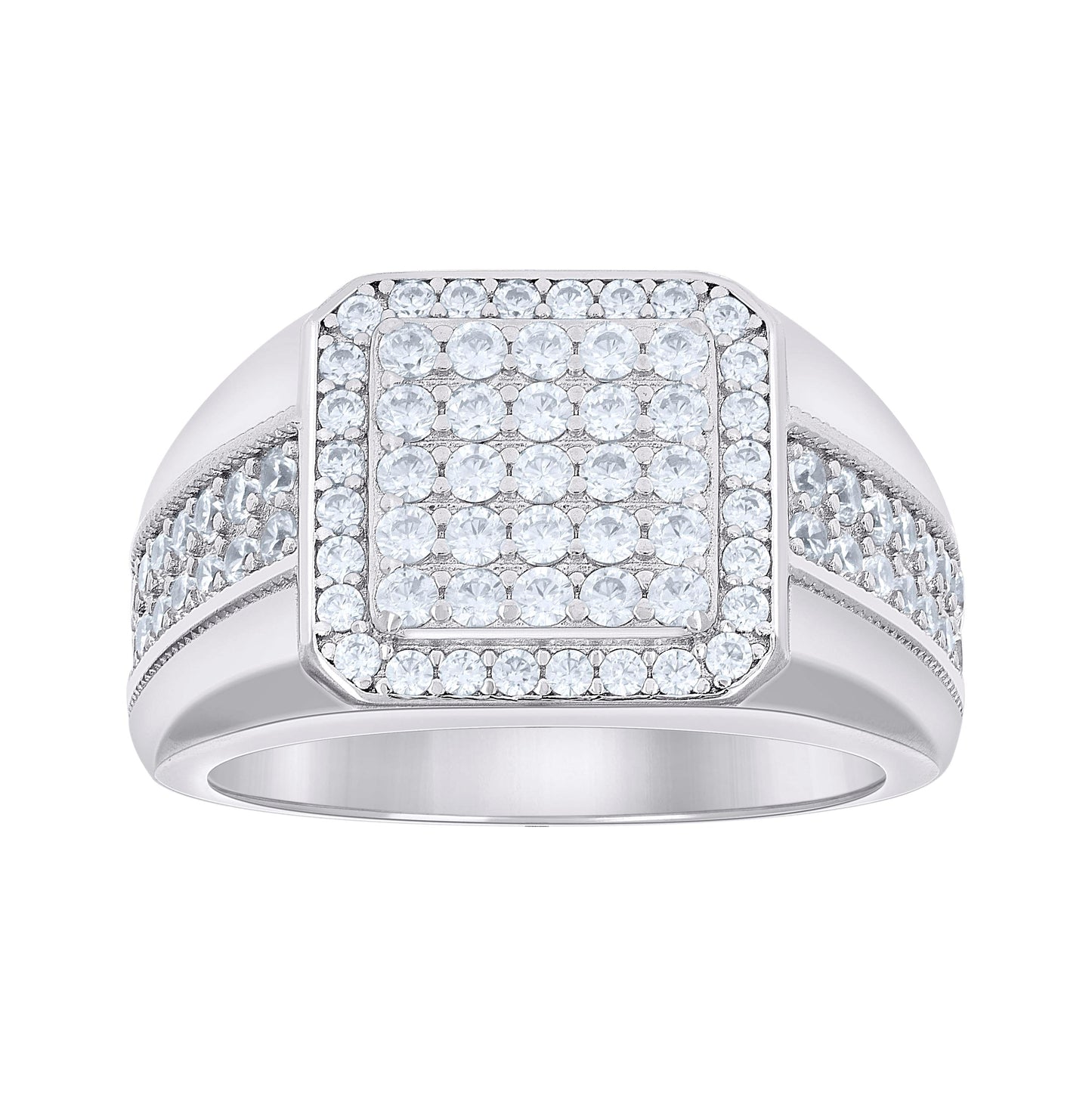 Sterling Silver Men's Cubic-Zirconia Square Head Fashion Bridal Anniversary Wedding Engagement Band Ring