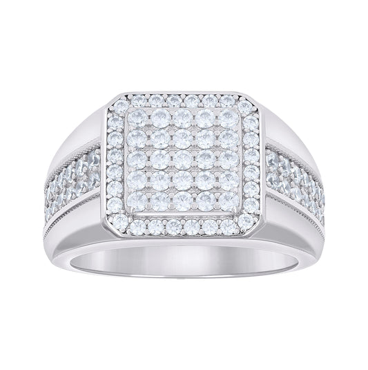Sterling Silver Men's Cubic-Zirconia Square Head Fashion Bridal Anniversary Wedding Engagement Band Ring