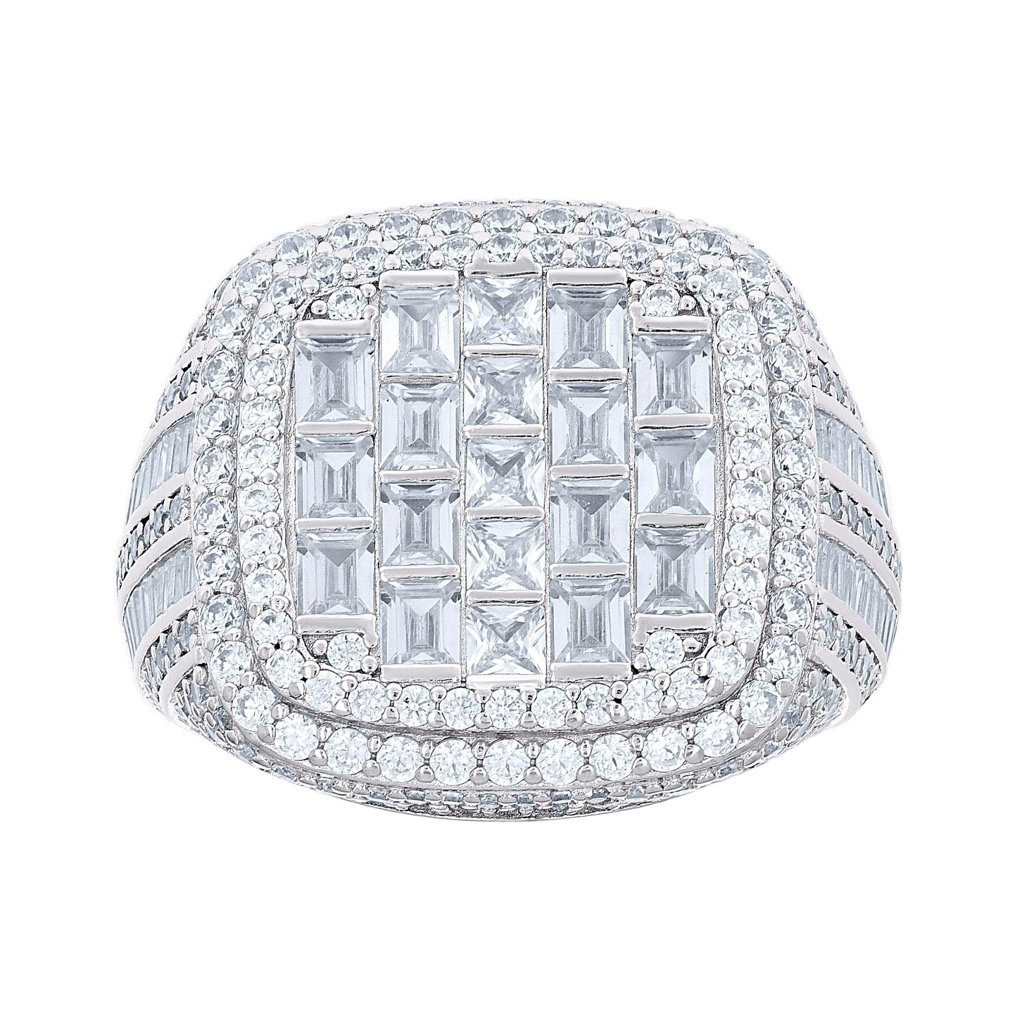 Sterling Silver Mens Round Baguette Cubic-Zirconia Cluster Square Head Fashion Bridal Anniversary Wedding Engagement Band Ring