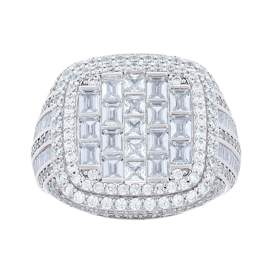 Sterling Silver Mens Round Baguette Cubic-Zirconia Cluster Square Head Fashion Bridal Anniversary Wedding Engagement Band Ring