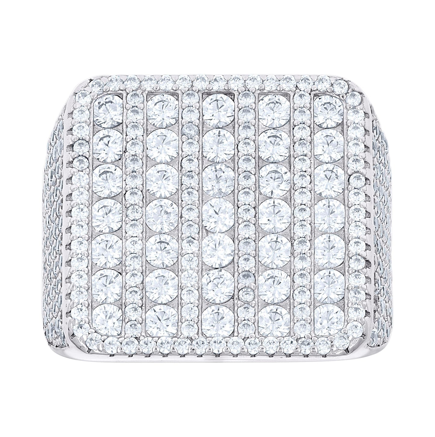 Sterling Silver Men's Cubic-Zirconia Cluster Square Head Fashion Bridal Anniversary Wedding Engagement Band Ring