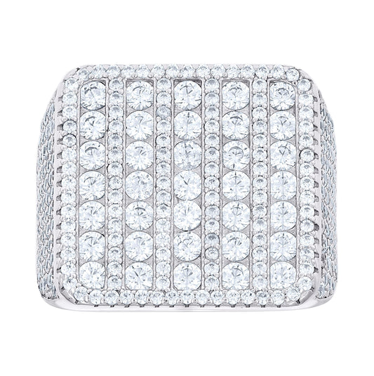 Sterling Silver Men's Cubic-Zirconia Cluster Square Head Fashion Bridal Anniversary Wedding Engagement Band Ring
