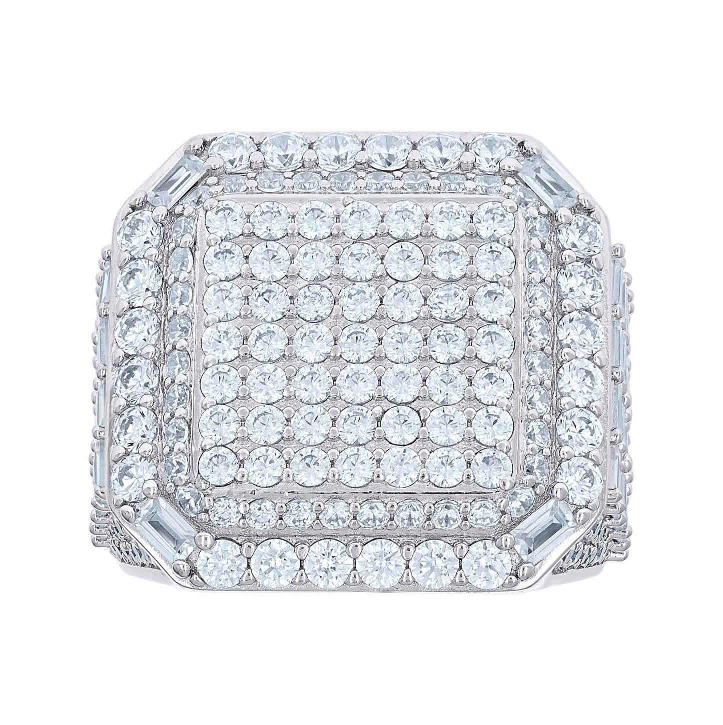 Sterling Silver Men's Round Baguette Cubic-Zirconia Cluster Square Head Fashion Bridal Anniversary Wedding Engagement Band Ring