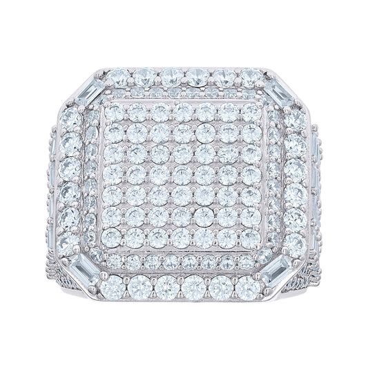 Sterling Silver Men's Round Baguette Cubic-Zirconia Cluster Square Head Fashion Bridal Anniversary Wedding Engagement Band Ring