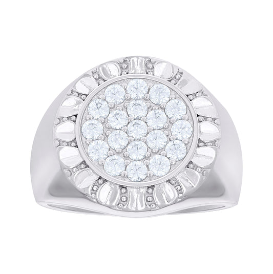 Sterling Silver Mens Cubic-Zirconia Round Head Fashion Bridal Anniversary Wedding Engagement Band Ring