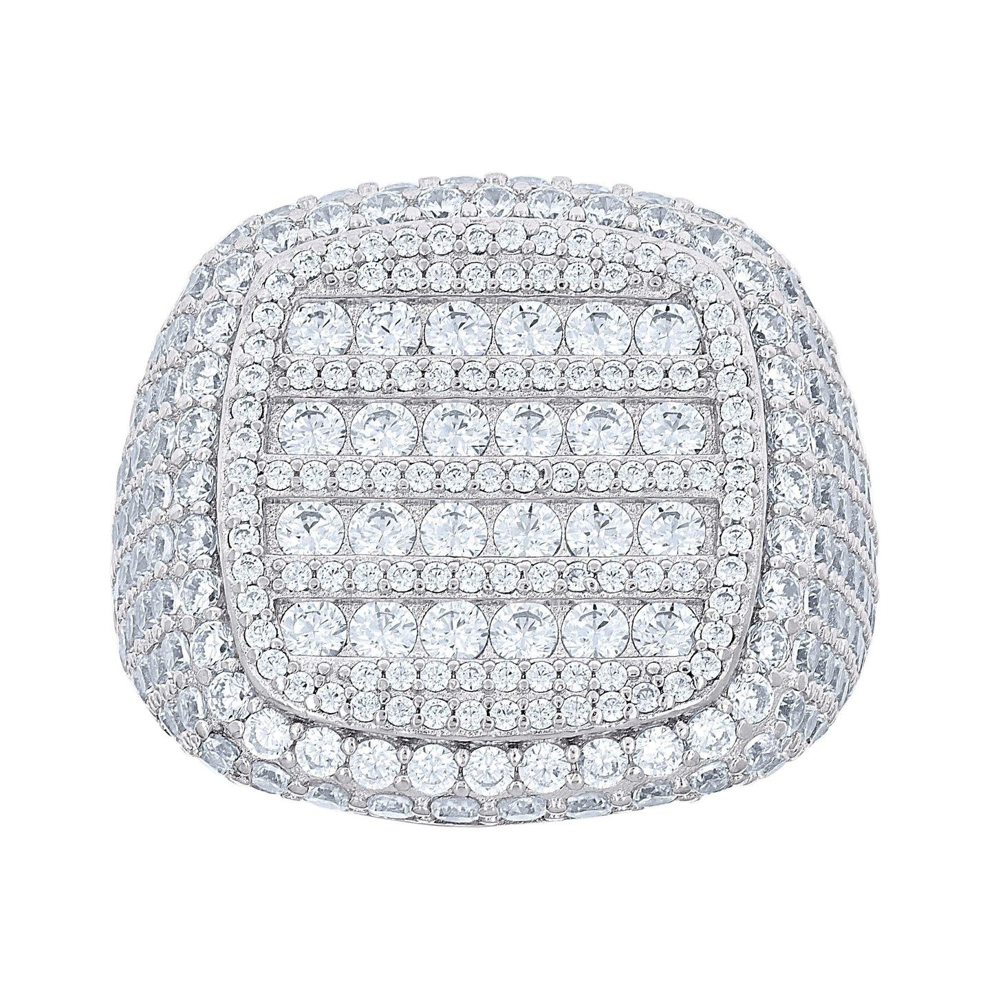 Sterling Silver Men's Cubic-Zirconia Cluster Square Head Fashion Bridal Anniversary Wedding Engagement Band Ring