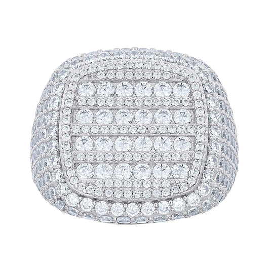 Sterling Silver Men's Cubic-Zirconia Cluster Square Head Fashion Bridal Anniversary Wedding Engagement Band Ring