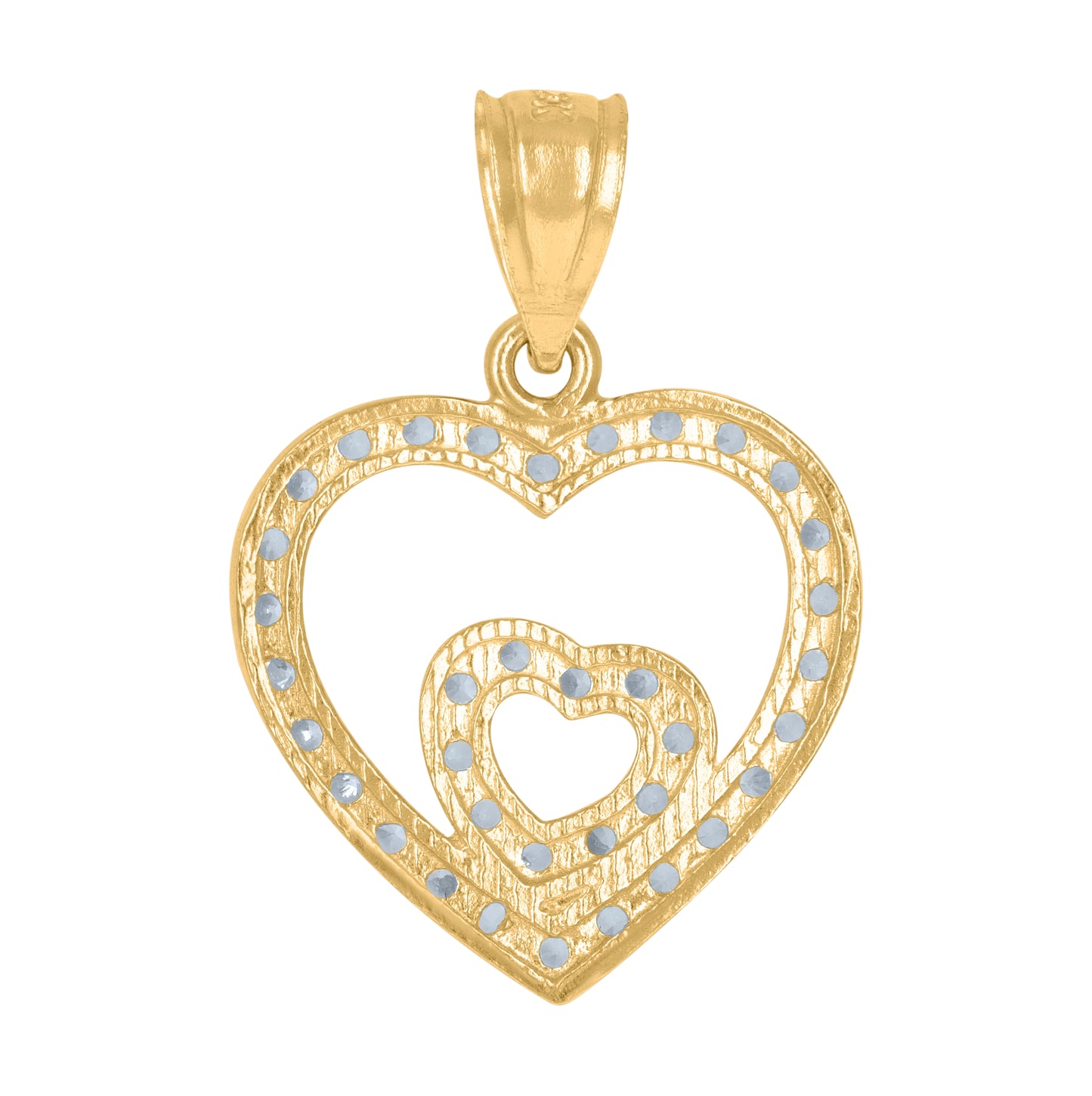 10K Yellow Gold Womens Cubic-Zirconia Heart In Heart Charm Pendant