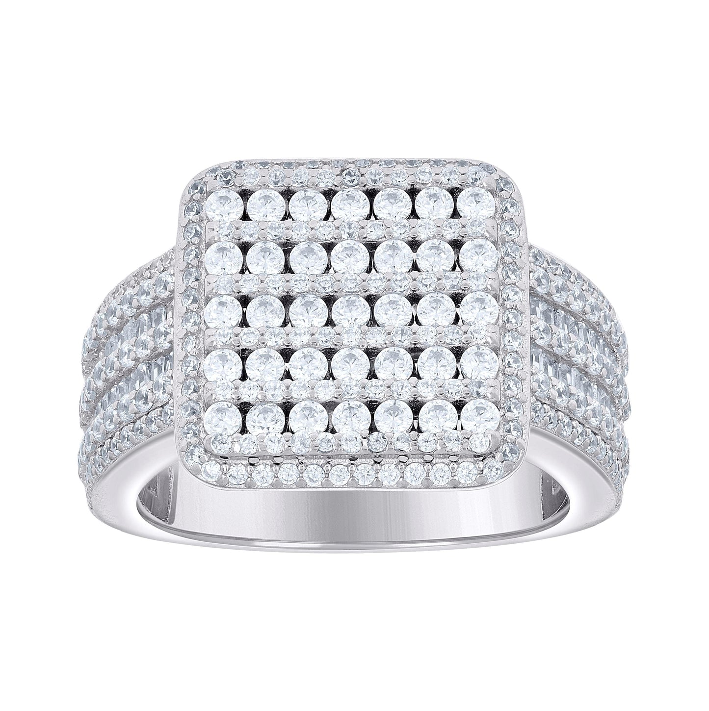 Sterling Silver Mens Cubic-Zirconia Square Head Fashion Bridal Anniversary Wedding Engagement Band Ring