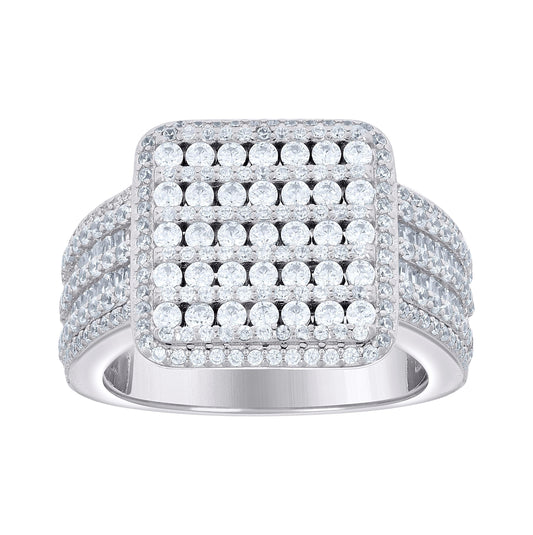 Sterling Silver Mens Cubic-Zirconia Square Head Fashion Bridal Anniversary Wedding Engagement Band Ring
