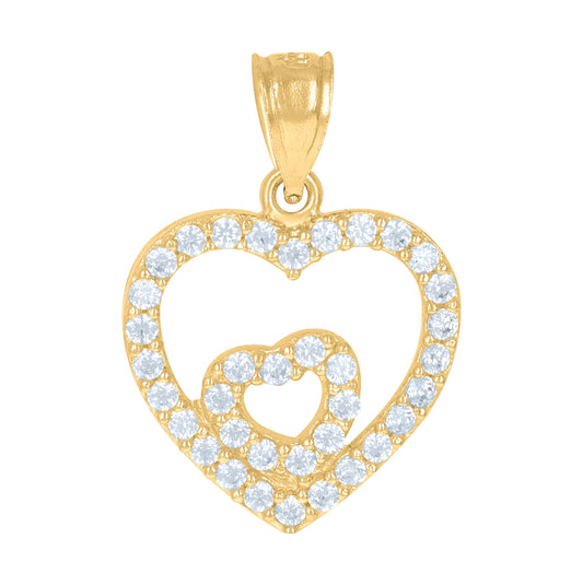 10K Yellow Gold Womens Cubic-Zirconia Heart In Heart Charm Pendant