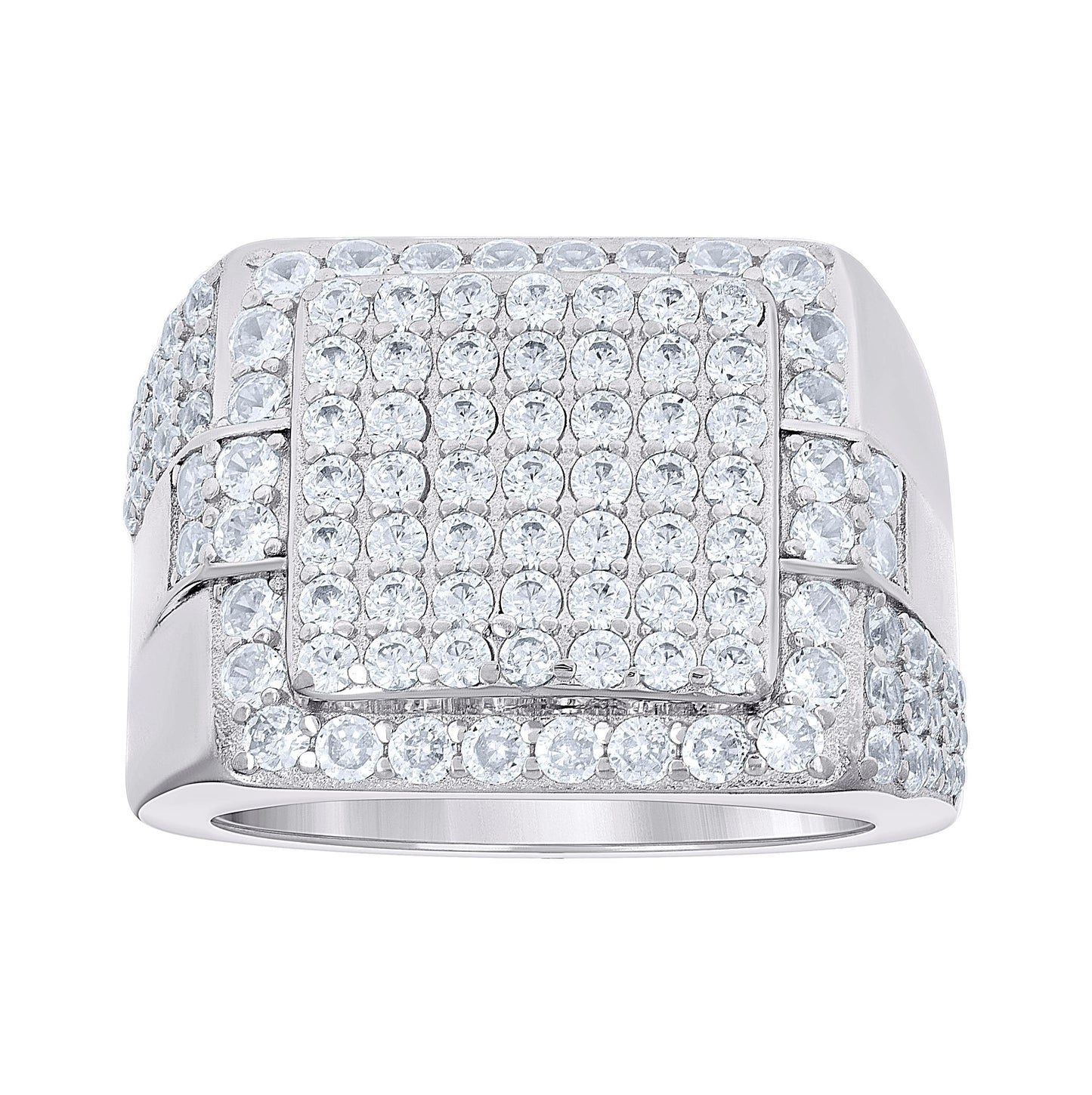 Sterling Silver Men's Cubic-Zirconia Cluster Square Head Fashion Bridal Anniversary Wedding Engagement Band Ring