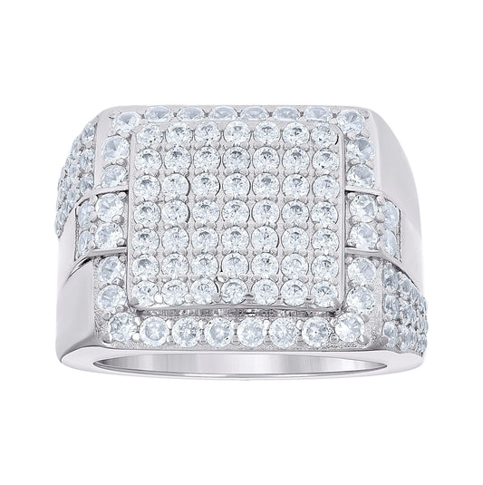 Sterling Silver Men's Cubic-Zirconia Cluster Square Head Fashion Bridal Anniversary Wedding Engagement Band Ring