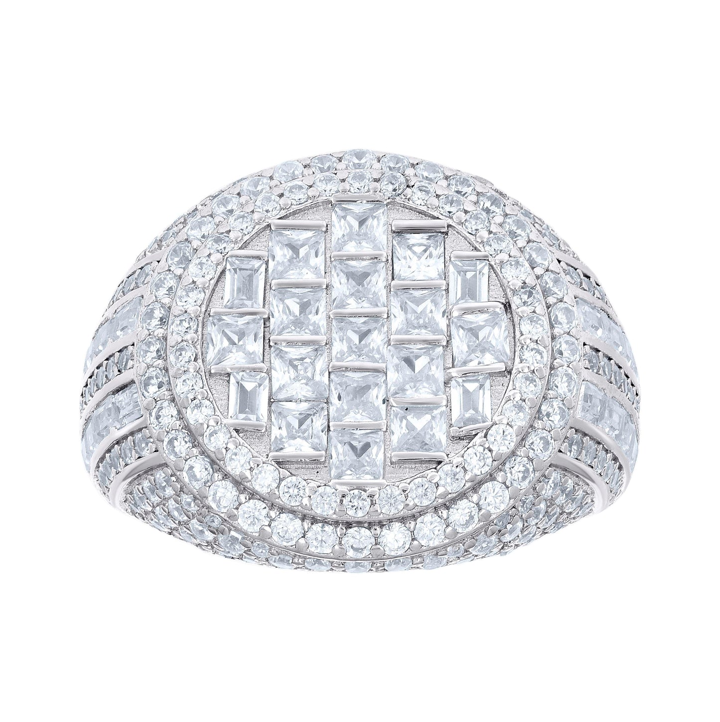 Sterling Silver Mens Round Baguette Cubic-Zirconia Round Head Fashion Bridal Anniversary Wedding Engagement Band Ring